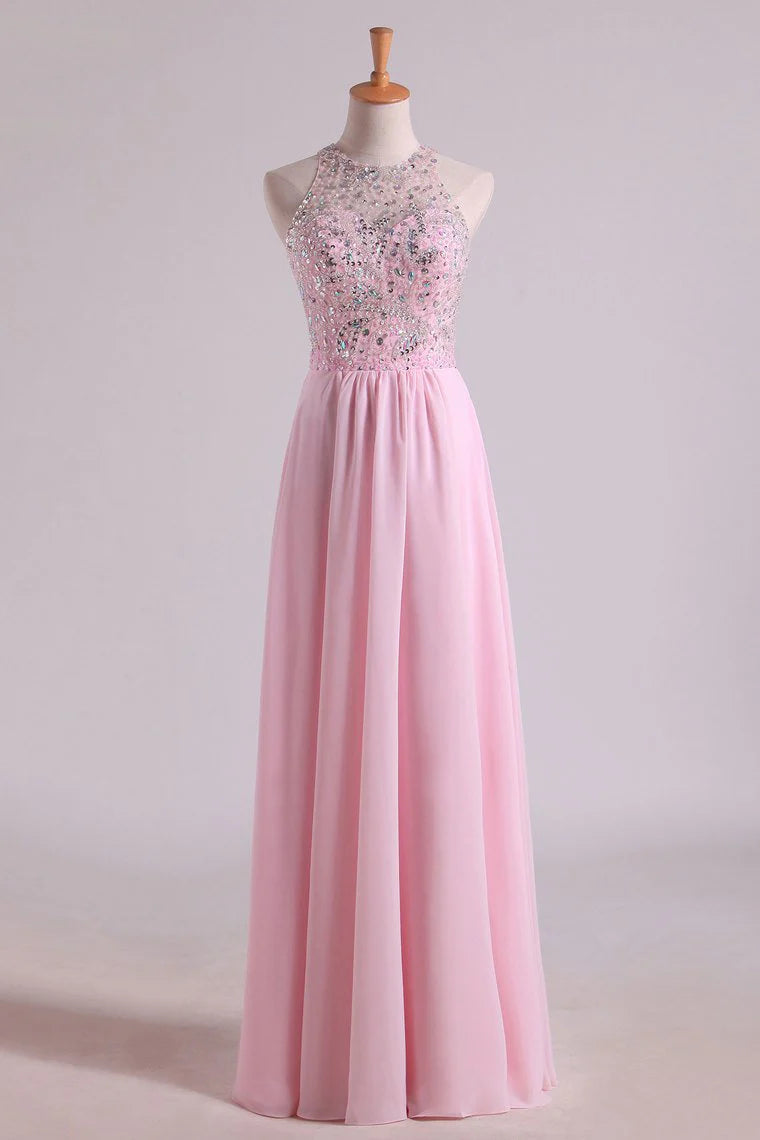 Party Dresses Scoop A Line Chiffon With Beading Floor Length